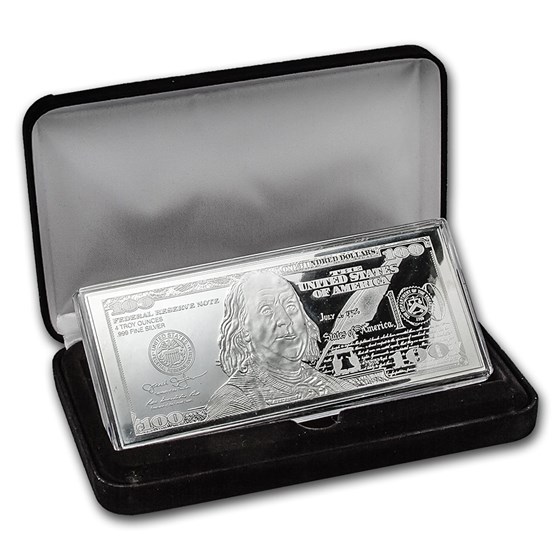 4 oz Silver Bar - 2016 $100 Bill (w/Box & COA) 4 oz Silver Bar - 2016 $100 Bill (w/Box & COA)